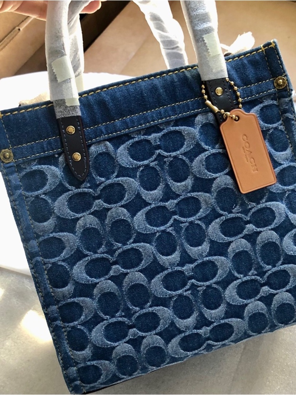 Coach Denim Field Tote 22 Authentic Signature Pattern
